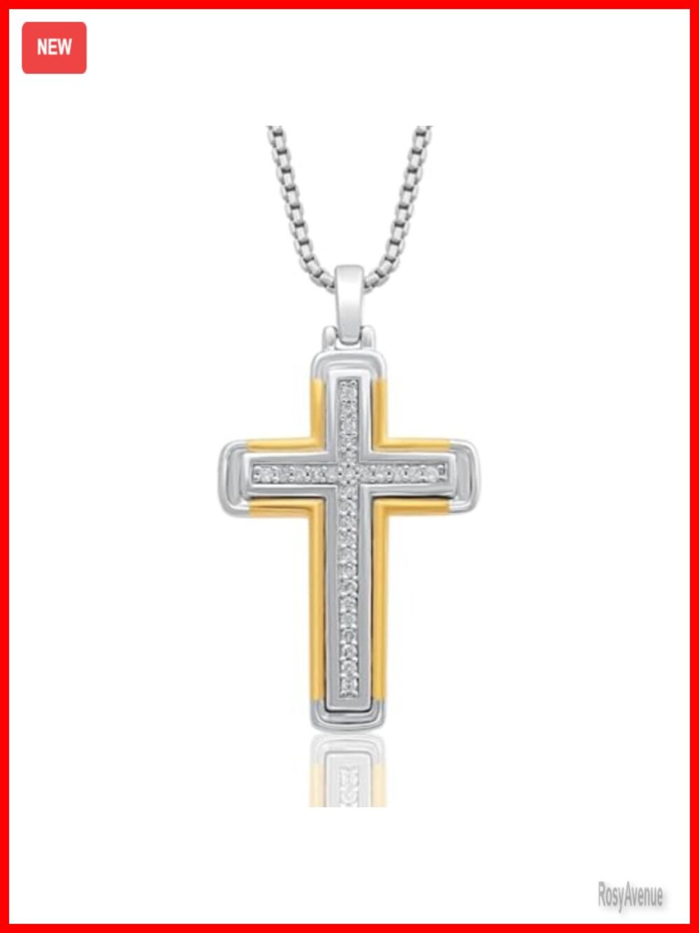 Yellow Gold Plated Silver Diamond Cross Pendant Necklace for Men, 1/5 Cttw